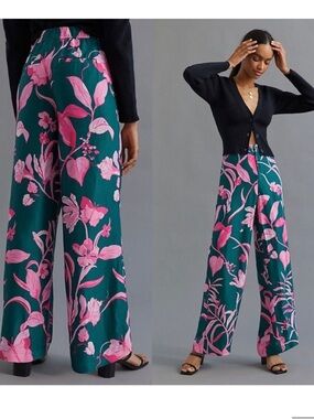 Anthropologie Breezy Wide Leg Tropical Floral Green and Pink Pants Size 6T